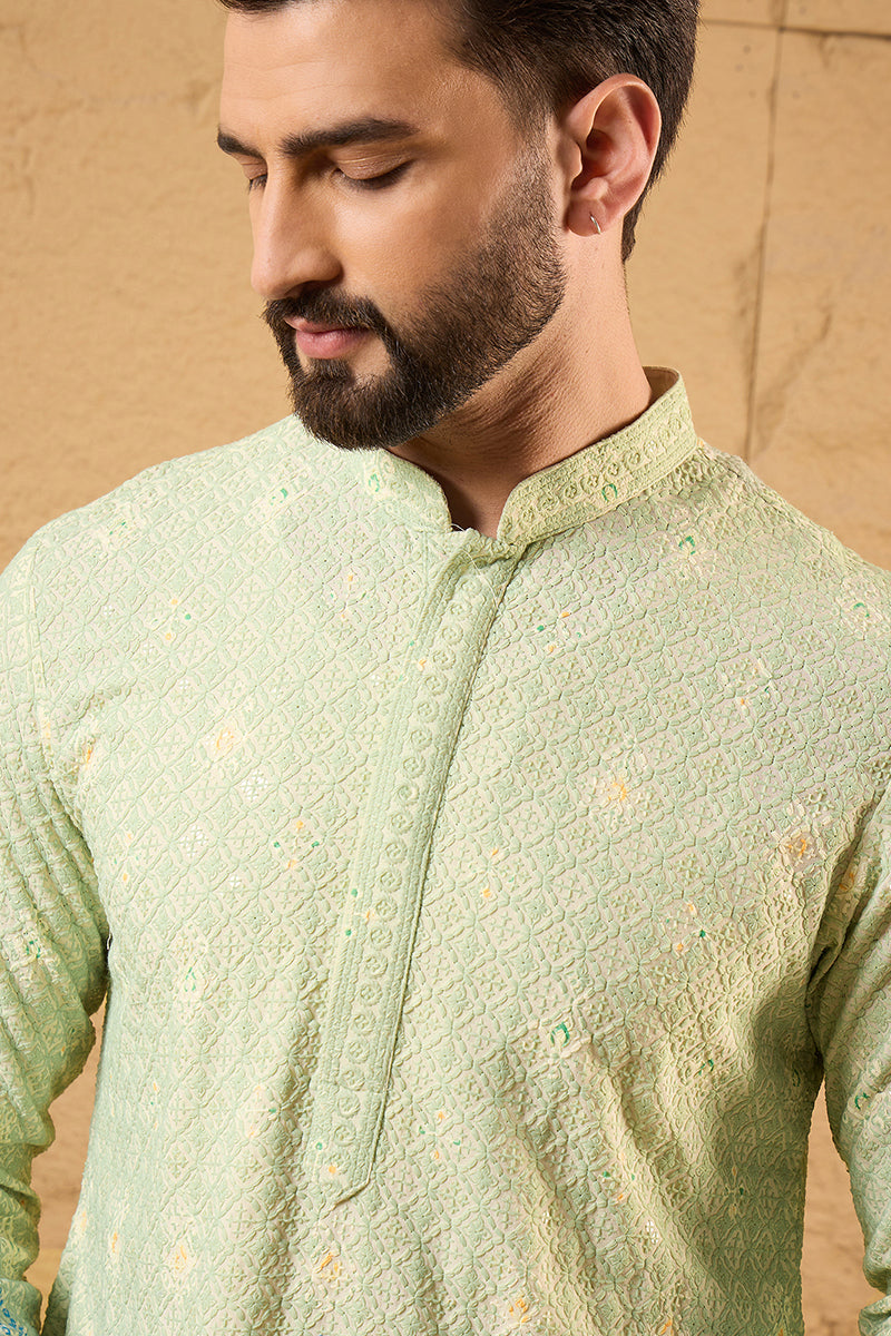 Green Viscose Bandhini Indian Wear for Men HMKU1141 | DesiQlo