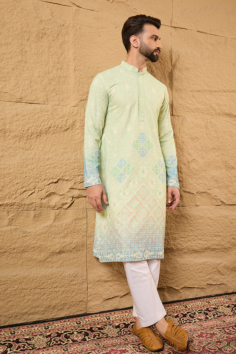 Green Bandhani Embroidered Chikankari Straight Kurta HMKU1141
