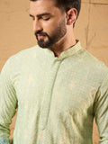 Men Green Viscose Rayon Bandhani Embroidered Straight Kurta-MKU1141