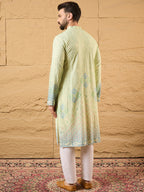 Men Green Viscose Rayon Bandhani Embroidered Straight Kurta-MKU1141