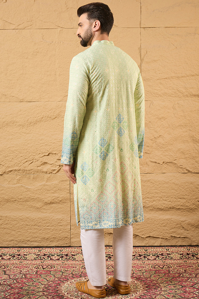 Green Bandhani Embroidered Chikankari Straight Kurta HMKU1141