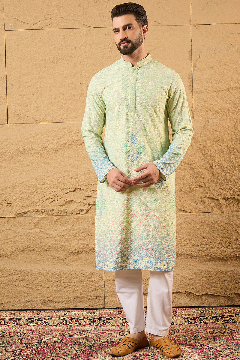 Green Bandhani Embroidered Chikankari Straight Kurta HMKU1141