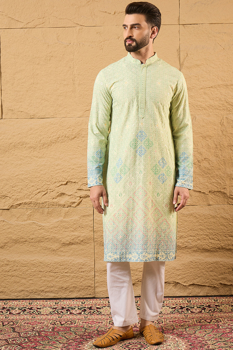 Green Bandhani Embroidered Chikankari Straight Kurta HMKU1141