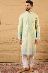 Green Bandhani Embroidered Chikankari Straight Kurta HMKU1141
