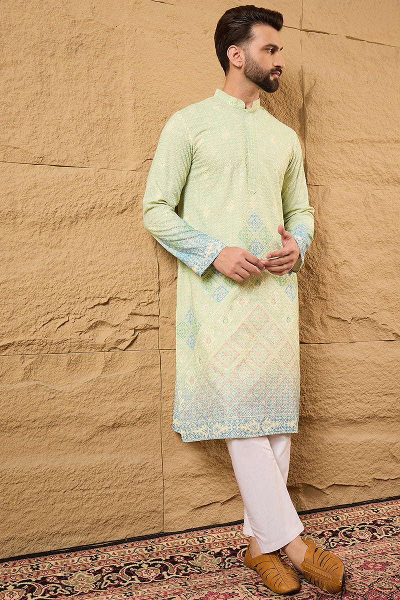 Green Bandhani Embroidered Chikankari Straight Kurta HMKU1141
