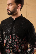 Black Georgette Embroidered Mandarin Collar Straight Kurta MKU1152