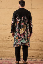 Black Georgette Embroidered Mandarin Collar Straight Kurta MKU1152