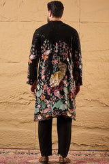 Black Georgette Embroidered Mandarin Collar Straight Kurta MKU1152