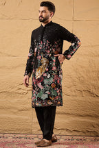 Black Georgette Embroidered Mandarin Collar Straight Kurta MKU1152