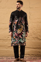 Black Georgette Embroidered Mandarin Collar Straight Kurta MKU1152