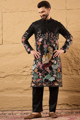 Black Georgette Embroidered Mandarin Collar Straight Kurta MKU1152