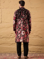 Men Black Georgette Solid Embroidered Straight Kurta-MKU1154