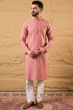 Pink Cotton Blend Embroidered Mandarin Collar Straight Kurta MKU1156