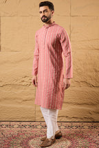 Pink Cotton Blend Embroidered Mandarin Collar Straight Kurta MKU1156