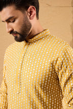 Yellow Silk Blend Embroidered Mandarin Collar Straight Kurta MKU1157