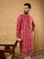 Men Pink Georgette Solid Embroidered Straight Kurta-MKU1160