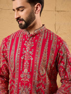 Men Pink Georgette Solid Embroidered Straight Kurta-MKU1160