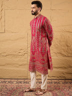 Men Pink Georgette Solid Embroidered Straight Kurta-MKU1160