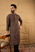 Brown Viscose Rayon Ethnic Motifs Embroidered Chikankari Straight Kurta HOPMKU1164