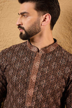 Brown Viscose Rayon Ethnic Motifs Embroidered Chikankari Straight Kurta HOPMKU1164