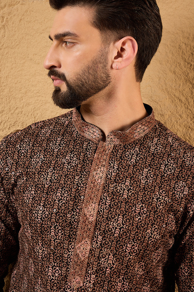 Brown Viscose Rayon Ethnic Motifs Embroidered Chikankari Straight Kurta HOPMKU1164