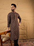 Men Black Viscose Rayon Embroidered Chikankari Straight Kurta-MKU1164