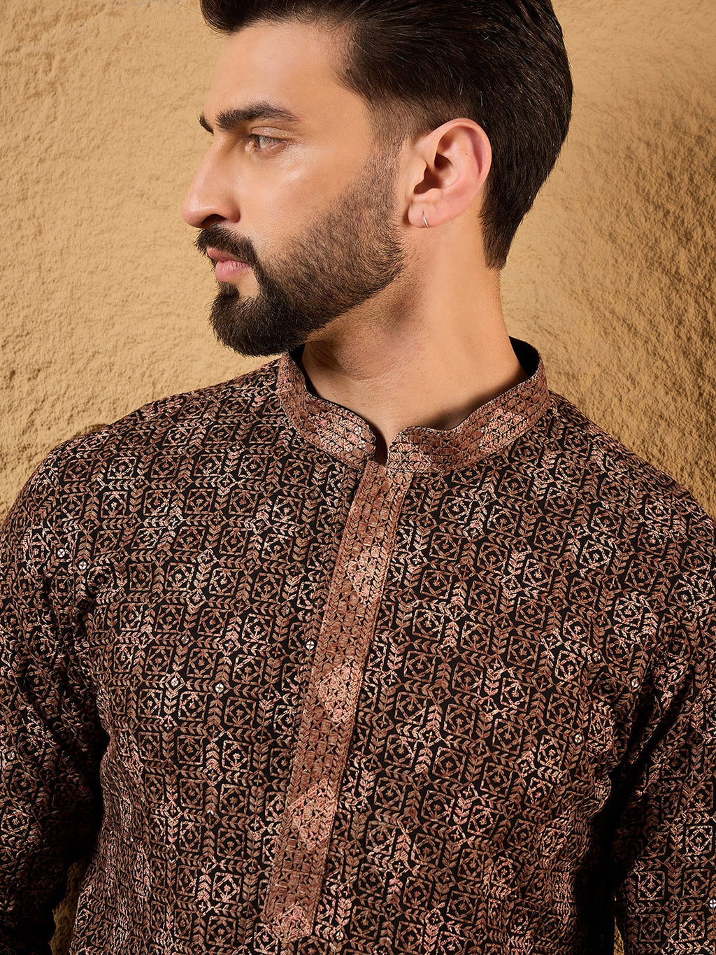 Men Black Viscose Rayon Embroidered Chikankari Straight Kurta-MKU1164