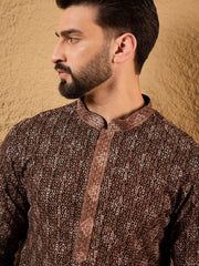 Men Black Viscose Rayon Embroidered Chikankari Straight Kurta-MKU1164