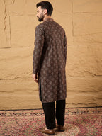 Men Black Viscose Rayon Embroidered Chikankari Straight Kurta-MKU1164
