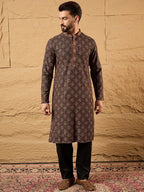 Men Black Viscose Rayon Embroidered Chikankari Straight Kurta-MKU1164