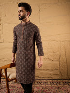 Men Black Viscose Rayon Embroidered Chikankari Straight Kurta-MKU1164