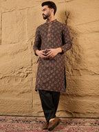 Men Black Viscose Rayon Embroidered Chikankari Straight Kurta-MKU1164