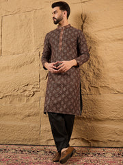 Men Black Viscose Rayon Embroidered Chikankari Straight Kurta-MKU1164
