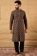 Brown Viscose Rayon Ethnic Motifs Embroidered Chikankari Straight Kurta HOPMKU1164
