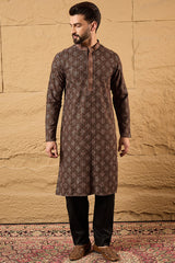 Brown Viscose Rayon Ethnic Motifs Embroidered Chikankari Straight Kurta HOPMKU1164
