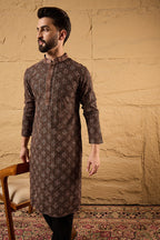 Brown Viscose Rayon Ethnic Motifs Embroidered Chikankari Straight Kurta HOPMKU1164