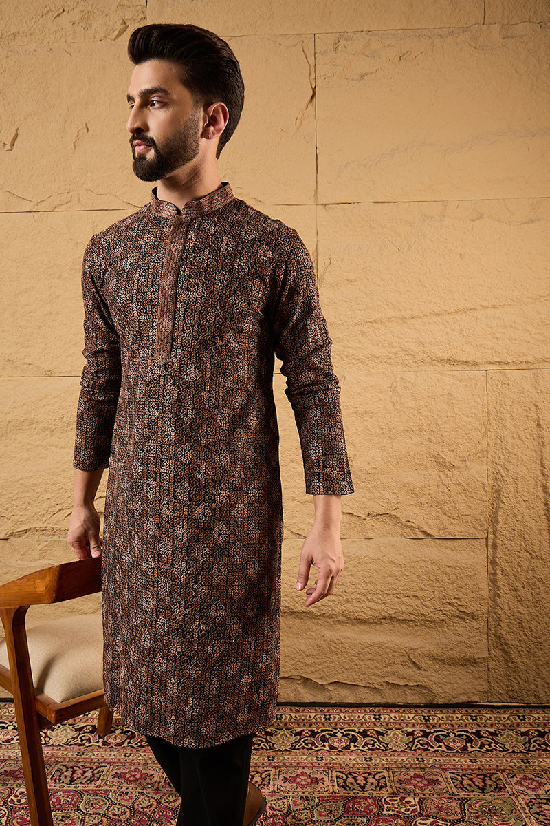Brown Viscose Rayon Ethnic Motifs Embroidered Chikankari Straight Kurta HOPMKU1164
