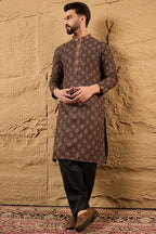Brown Viscose Rayon Ethnic Motifs Embroidered Chikankari Straight Kurta HOPMKU1164