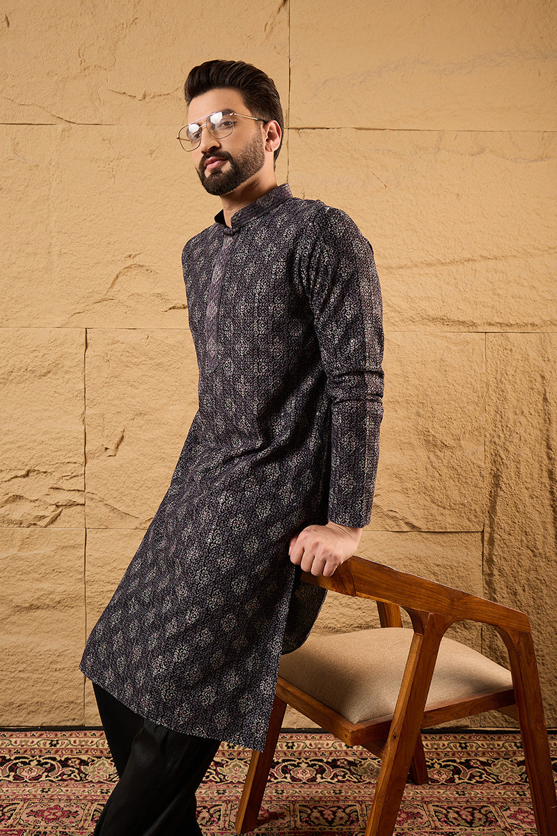 Grey Viscose Ethnic motifs Indian Wear for Men HOPMKU1165 | DesiQlo
