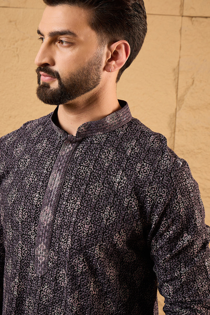 Grey Viscose Rayon Ethnic Motifs Embroidered Chikankari Straight Kurta HOPMKU1165
