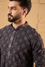 Grey Viscose Rayon Ethnic Motifs Embroidered Chikankari Straight Kurta HOPMKU1165