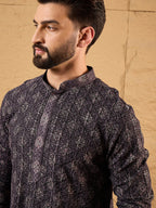 Men Black Viscose Rayon Ethnic Motifs Embroidered Straight Kurta-MKU1165