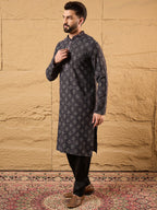 Men Black Viscose Rayon Ethnic Motifs Embroidered Straight Kurta-MKU1165