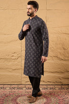 Grey Viscose Rayon Ethnic Motifs Embroidered Chikankari Straight Kurta HOPMKU1165