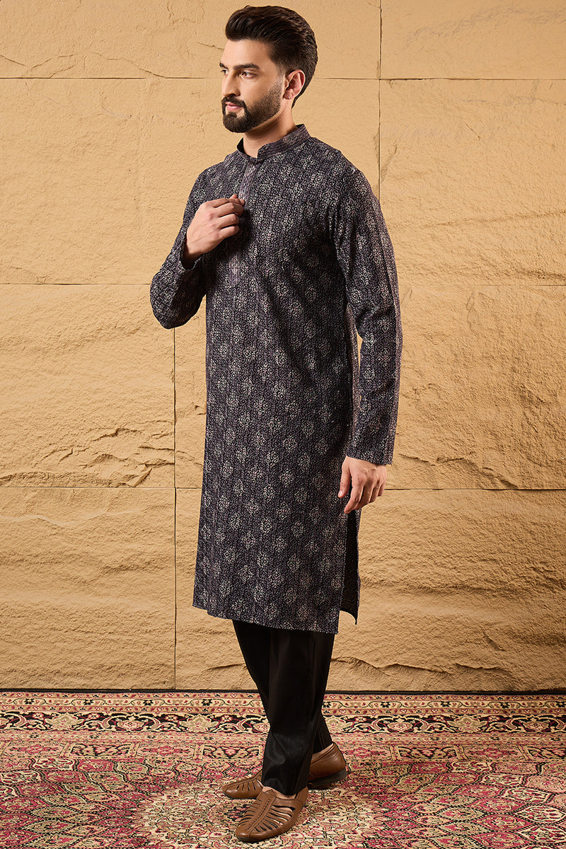 Grey Viscose Rayon Ethnic Motifs Embroidered Chikankari Straight Kurta HOPMKU1165