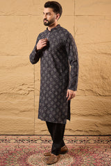 Grey Viscose Rayon Ethnic Motifs Embroidered Chikankari Straight Kurta HOPMKU1165