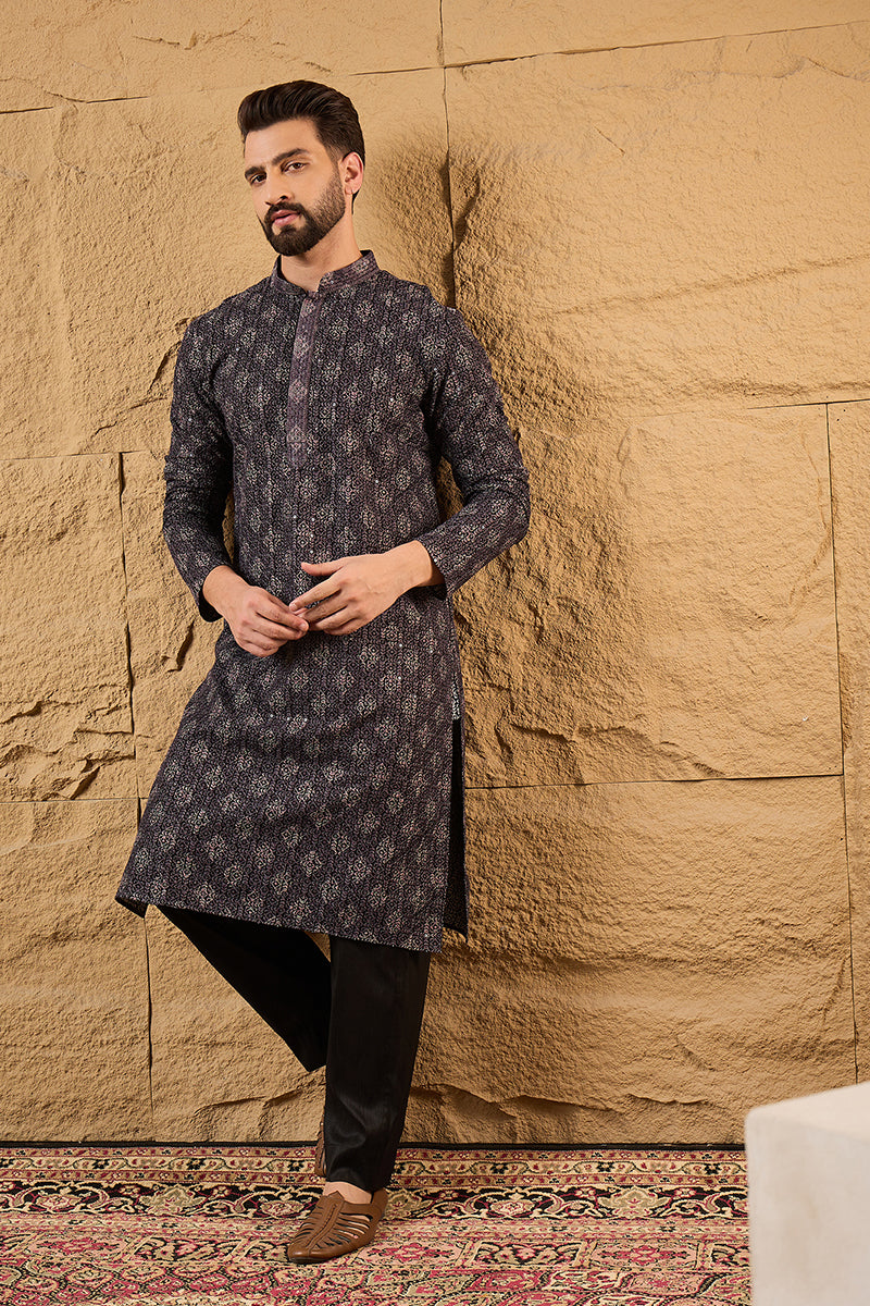 Grey Viscose Rayon Ethnic Motifs Embroidered Chikankari Straight Kurta HOPMKU1165