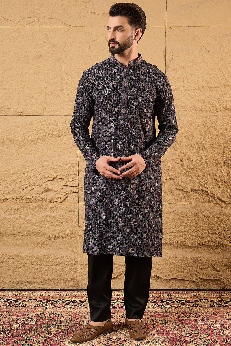 Grey Viscose Rayon Ethnic Motifs Embroidered Chikankari Straight Kurta HOPMKU1165