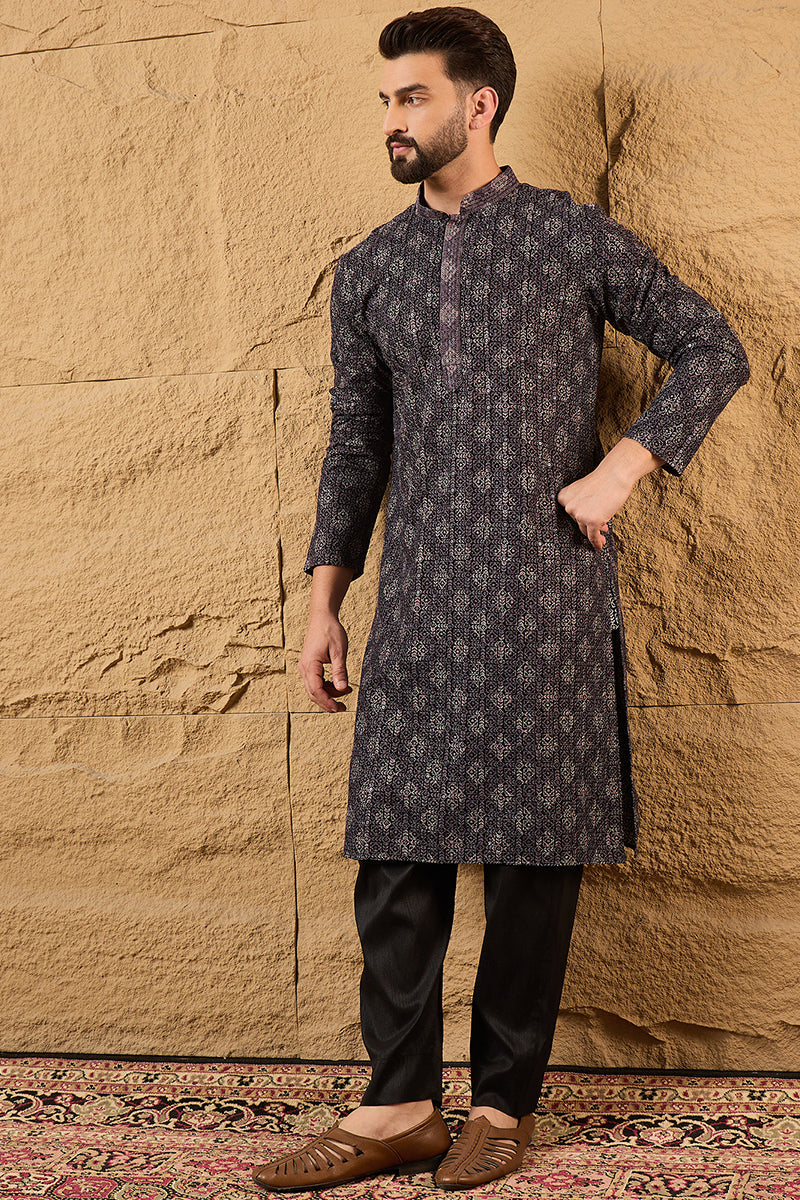Grey Viscose Rayon Ethnic Motifs Embroidered Chikankari Straight Kurta HOPMKU1165