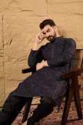 Black Viscose Rayon Geometric Embroidered Chikankari Straight Kurta HOPMKU1166